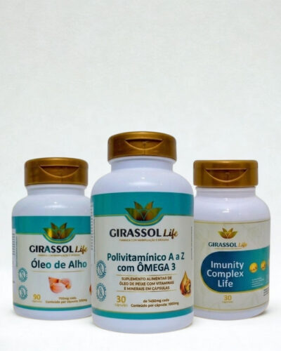 Combo Imunity Complex Life + Óleo de Alho + Polivitamínico A a Z com Ômega 3 Girassol Life | Imunidade e Vitalidade Combo Imunity Complex Life + Óleo de Alho + Polivitamínico A a Z com Ômega 3 Girassol Life | Imunidade e Vitalidade